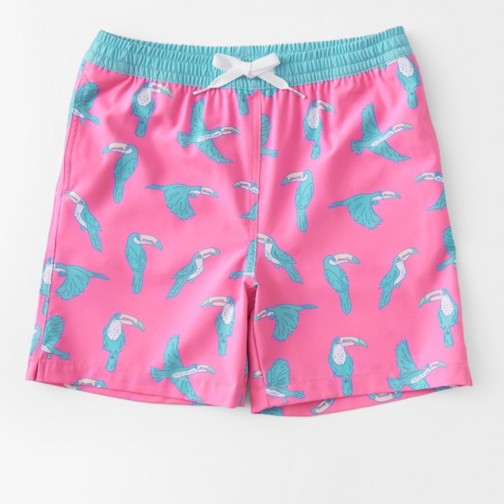Chubbies Boys “Toucan Do It” Stretch Swim Shorts - Pink & Teal M 10-12